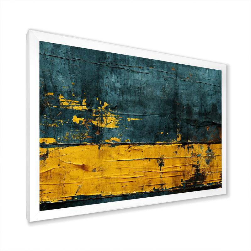 Designart "Ukraine Revisted Distressed Yellow On Teal" Modern Geometric